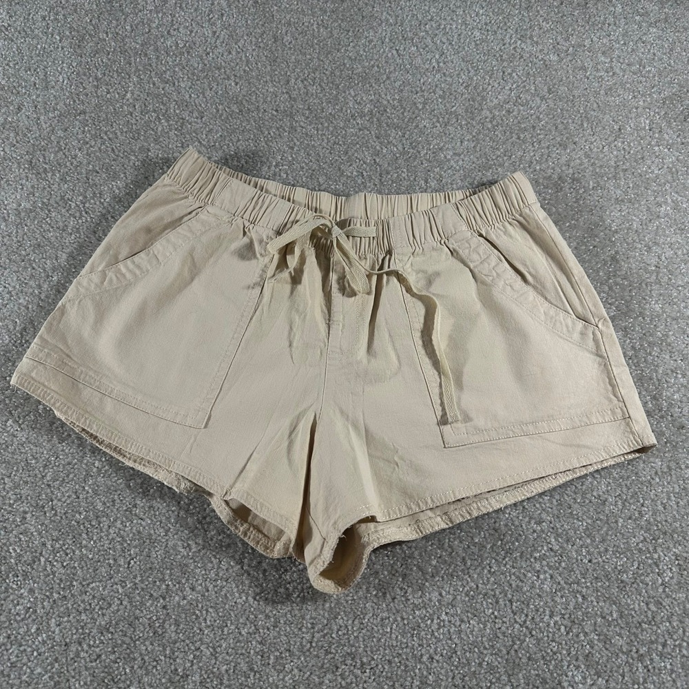 Tan Cotton Linen Blend Drawstring Shorts Womens size Large Beige Casual
